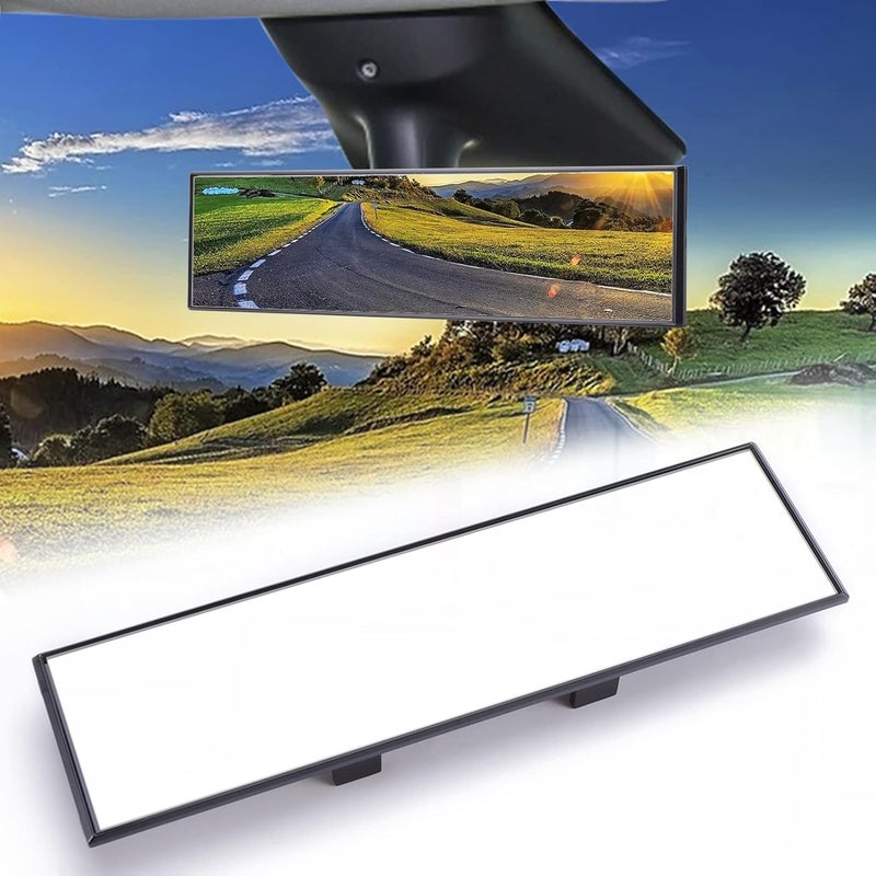TRANSWARPS Universal Clip-On Rearview Mirror, 12"x3" Flat Wide-Angle Interior Mirror, Anti-Glare, Clear HD View, Fits Most Cars, SUVs, Trucks – Not Panoramic - Image 1